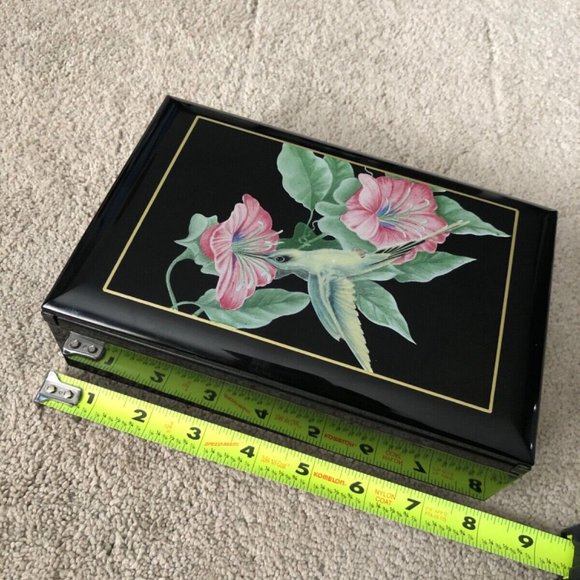 Vintage Otagiri Lacquerware Music Jewelry Box Black Hummingbird The Way We‎ Were - Picture 5 of 10